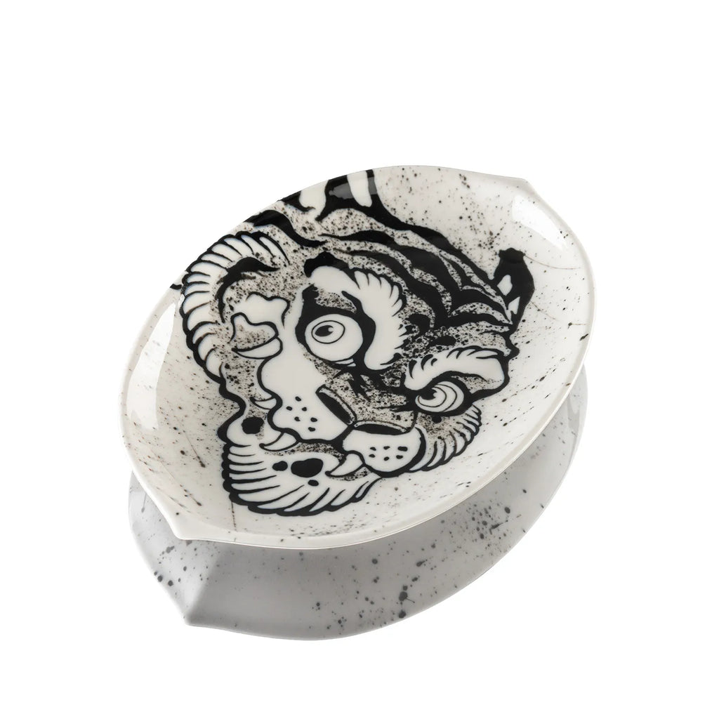 Chinese Tiger Porcelain Jewelry Tray - Black