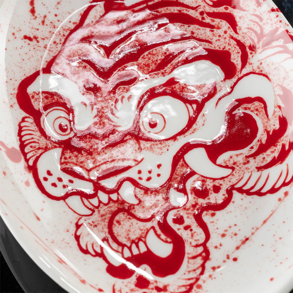 Chinese Fierce Tiger Porcelain Jewelry Tray - Red