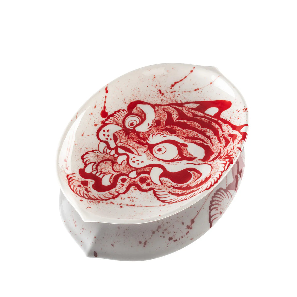 Chinese Fierce Tiger Porcelain Jewelry Tray - Red