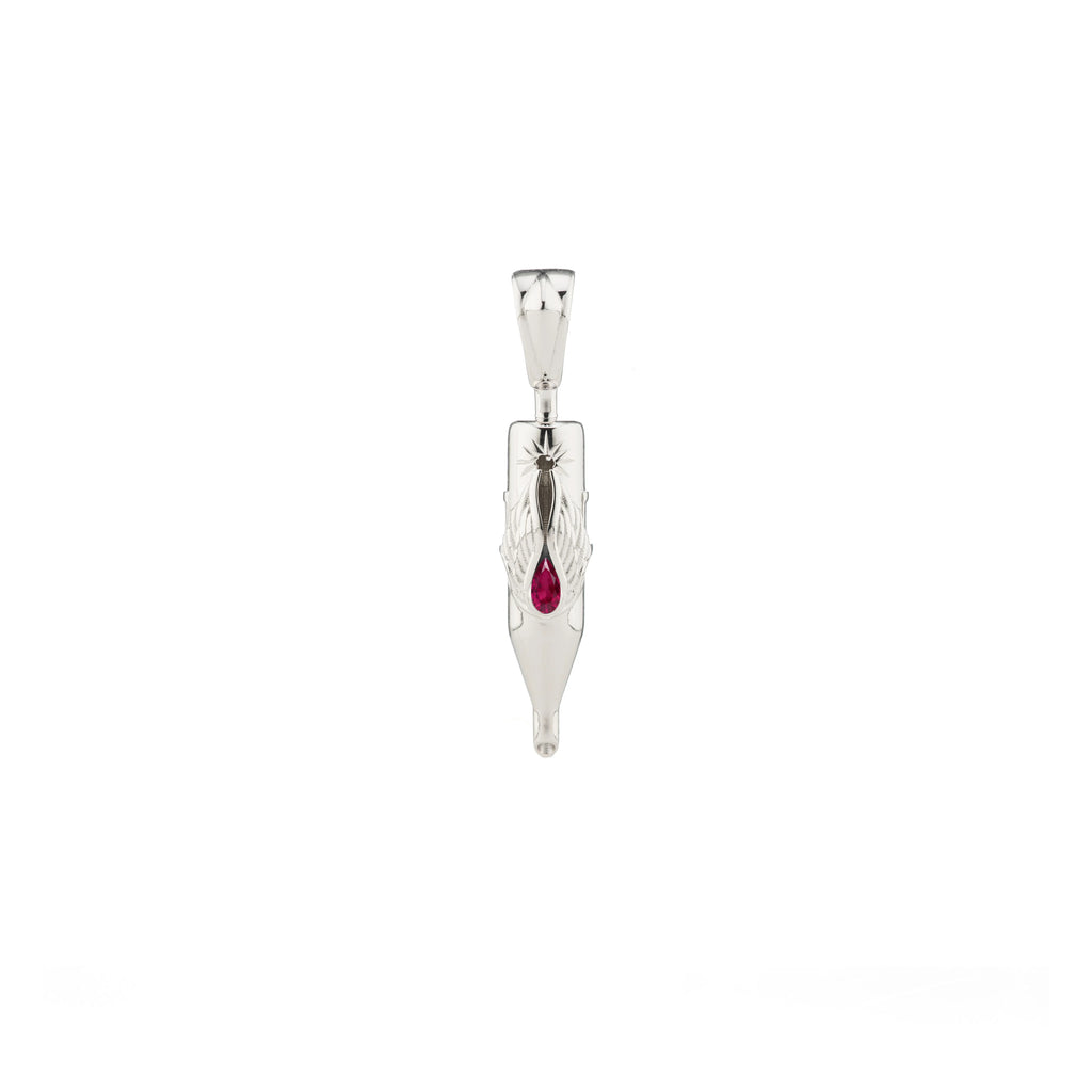 Tiny Wings Birthstone Tattoo Pendant Round Liner - Teardrop Gem Silver