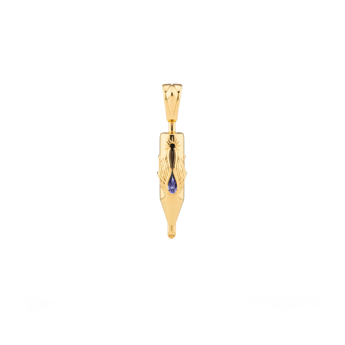 Tiny Wings Birthstone Tattoo Pendant Round Liner - Teardrop Gem Gold Plated