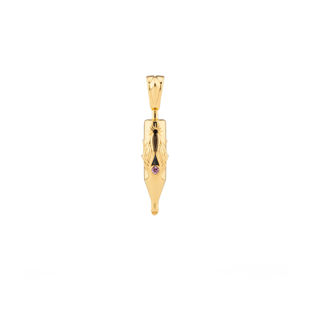 Tiny Wings Birthstone Tattoo Pendant Round Liner - Round Gem Gold Plated